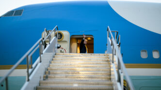 Tarmac stairs leading to the door of Air Force One.