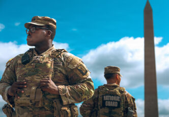 Members of the Mississippi National Guard patrol near the Washington Monument on Sept. 13, 2026 in Washington. (U.S. Army National Guard photo by Sgt. Carlos Parra)